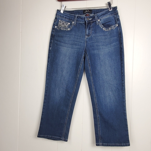 Earl jeans rhinestone bling capri jeans size 6 petite - Picture 2 of 14